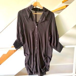 VTG Yuki Topshop Loose Charcoal Shirred Tunic Long Top